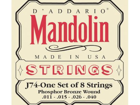 D Addario J74 Mandolin Strings Phosphor Bronze Medium 11-40 Hot on Sale