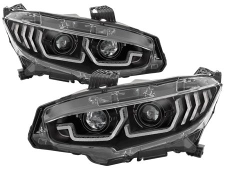 Spyder Honda Civic 16-18 2DR 4DR Hatchback Headlight Black PRO-YD-HC16PL-SEQ-BK Online Hot Sale