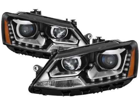 xTune Volkswagen Jetta 11-14 Halogen Model Only DRL Projector Headlights - Black PRO-JH-VJ11-DRL-BK on Sale